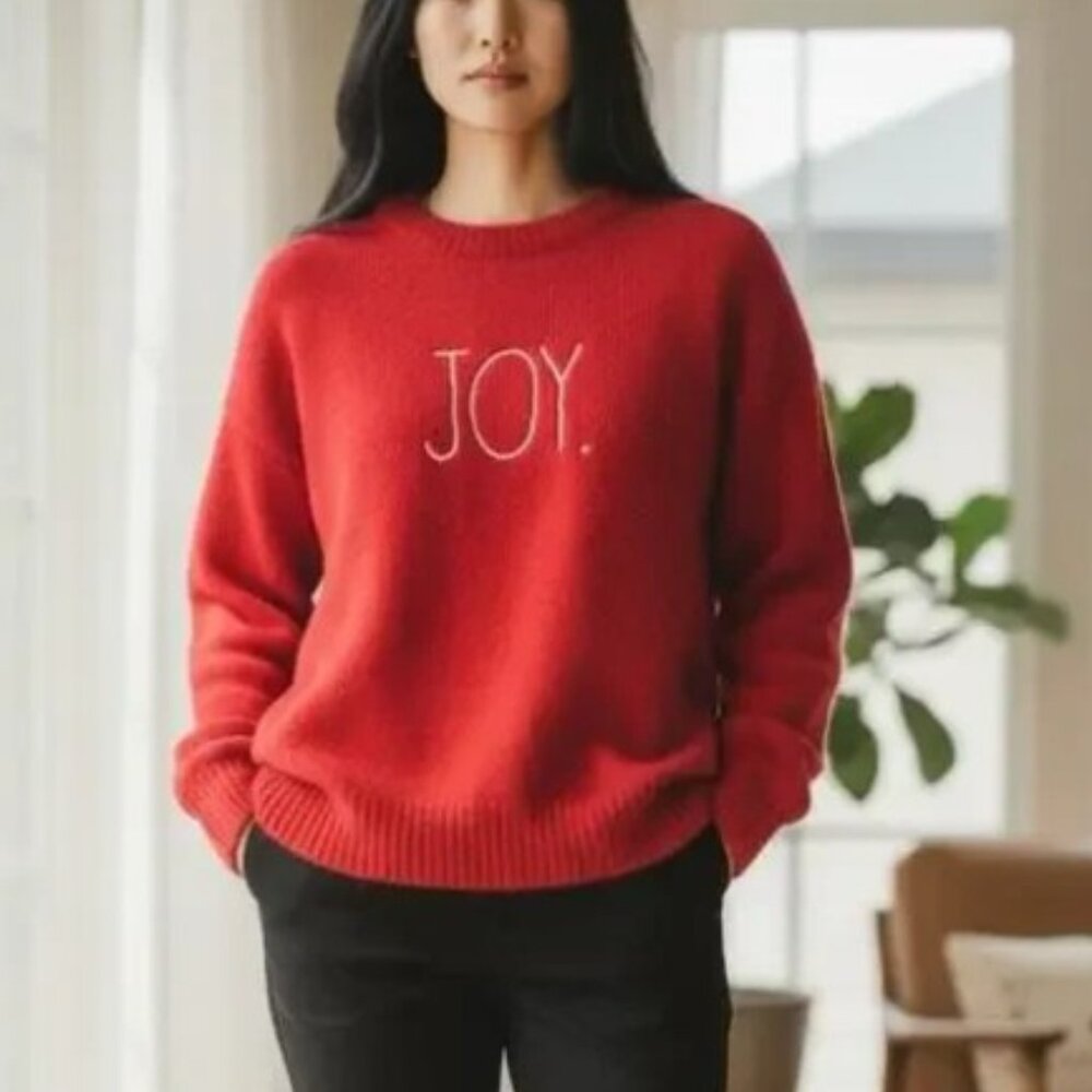Rae Dunn Red Joy Crew Neck Sweater Size L